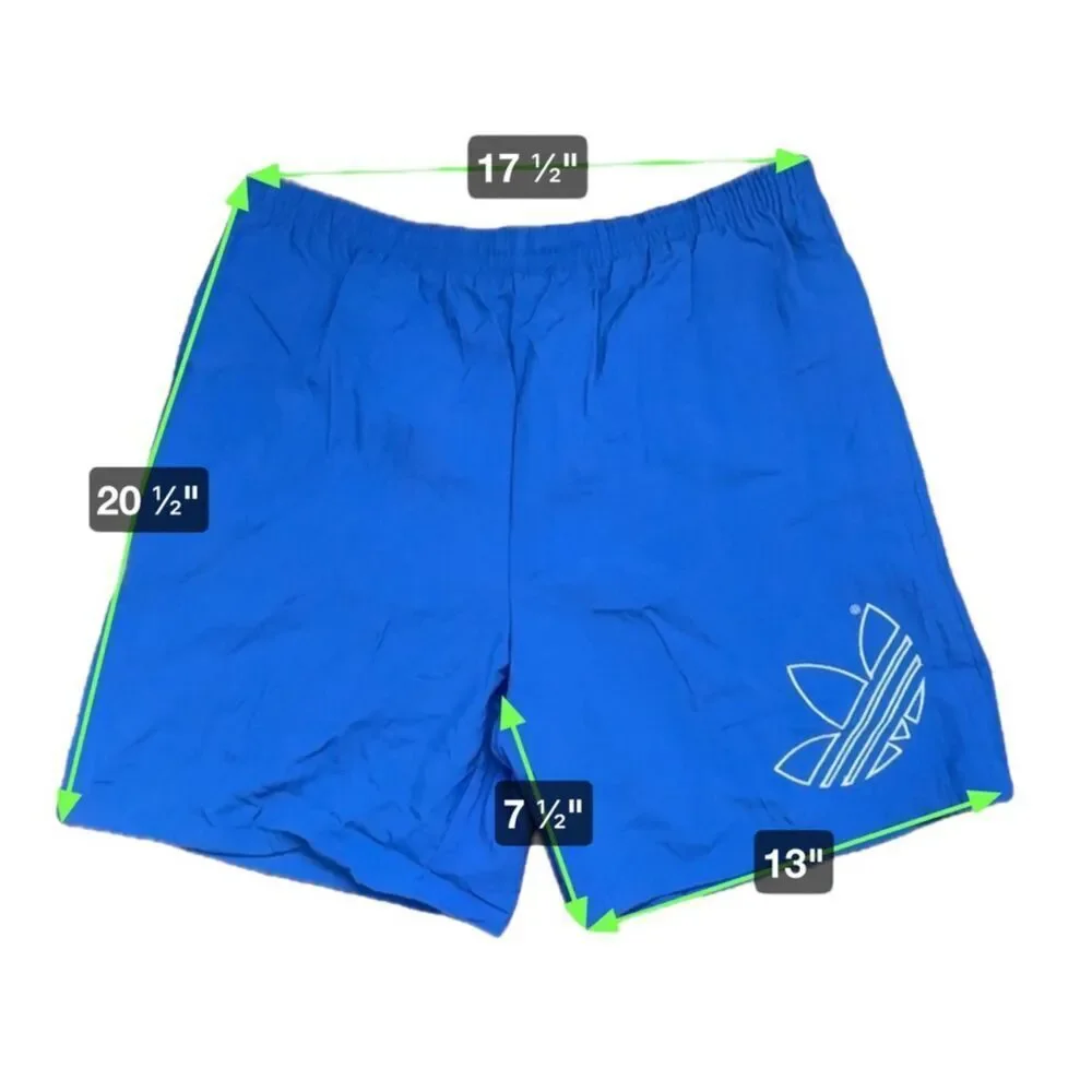 Vintage 90's Adidas Nylon Shorts Men's L Royal Blue‎ Lined Logo Deadstock Casual